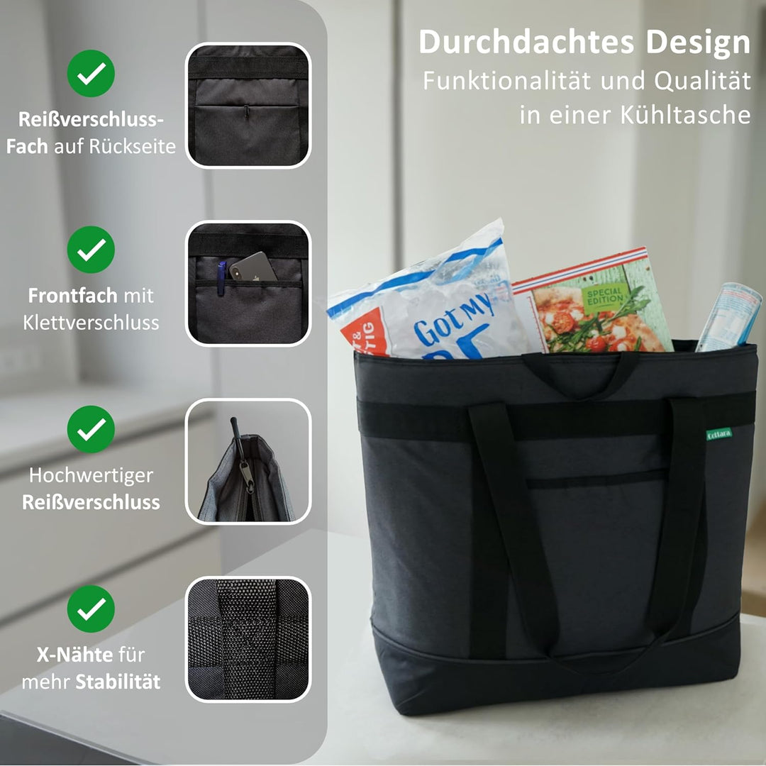 faltbare Kühltasche gross mit wasserdichter Isolierung 30l – Grosse Isoliertasche auslaufsicher flex