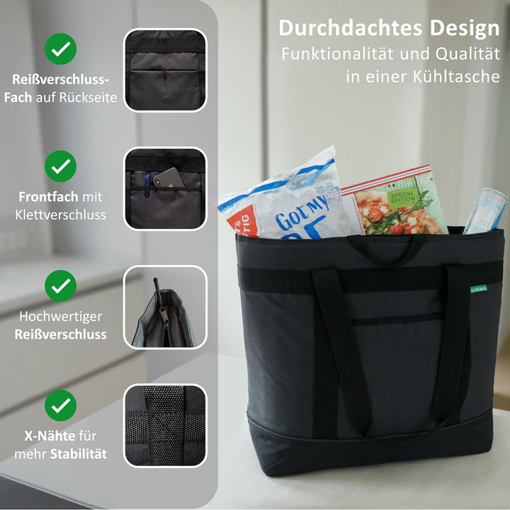 faltbare Kühltasche gross mit wasserdichter Isolierung 30l – Grosse Isoliertasche auslaufsicher flex