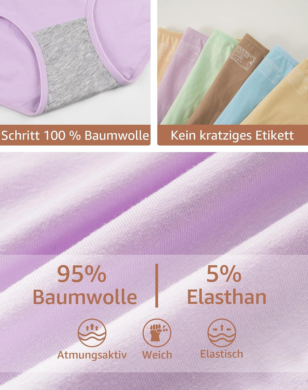 INNERSY Unterhosen Damen Baumwolle Atmungsaktive Hipster Unterwäsche 6 Pack | 100% Baumwoll Schritt,