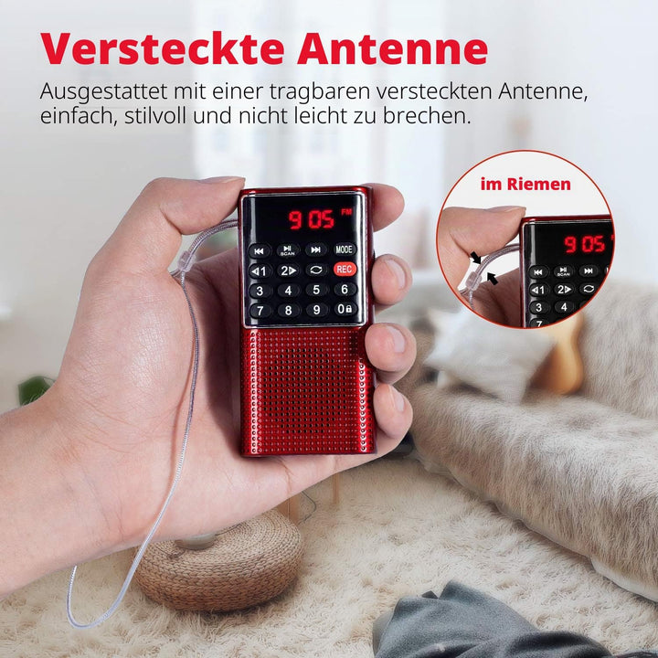 PRUNUS J-328 Taschenradio FM/UKW, Digital Radio Klein mit Rekorder, Kofferradio Mini Radio mit Akku
