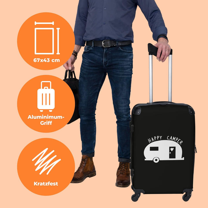 Koffer gross Trolley Rollkoffer Reisekoffer mit 4 Rollen Fotokoffer - Wohnwagen - 'Happy Camper' - S