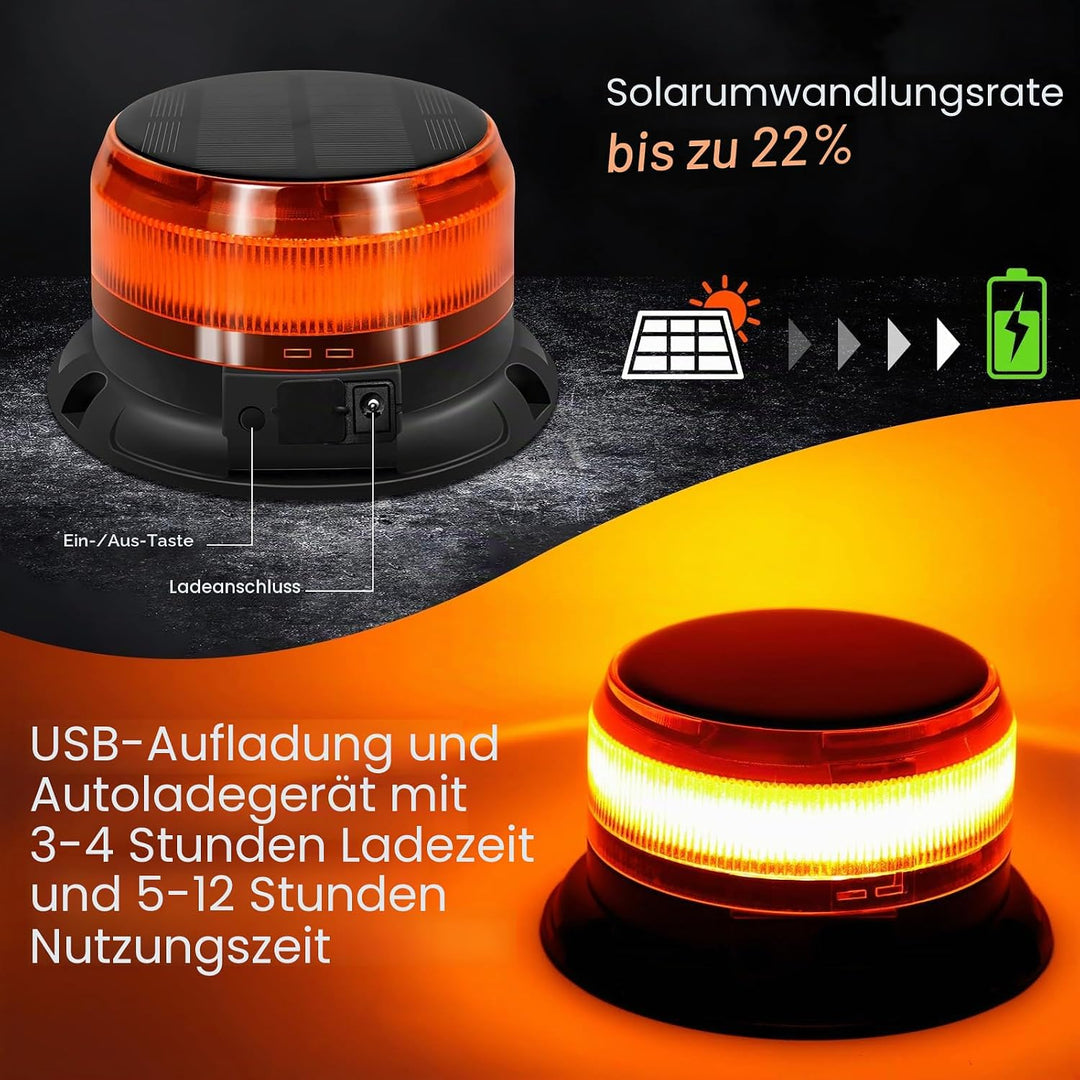 antom rundumleuchte akku Solarenergie 9 Blitzmuster 12V 24V Gelb Warnleuchte led Magnet mit 3 Meters