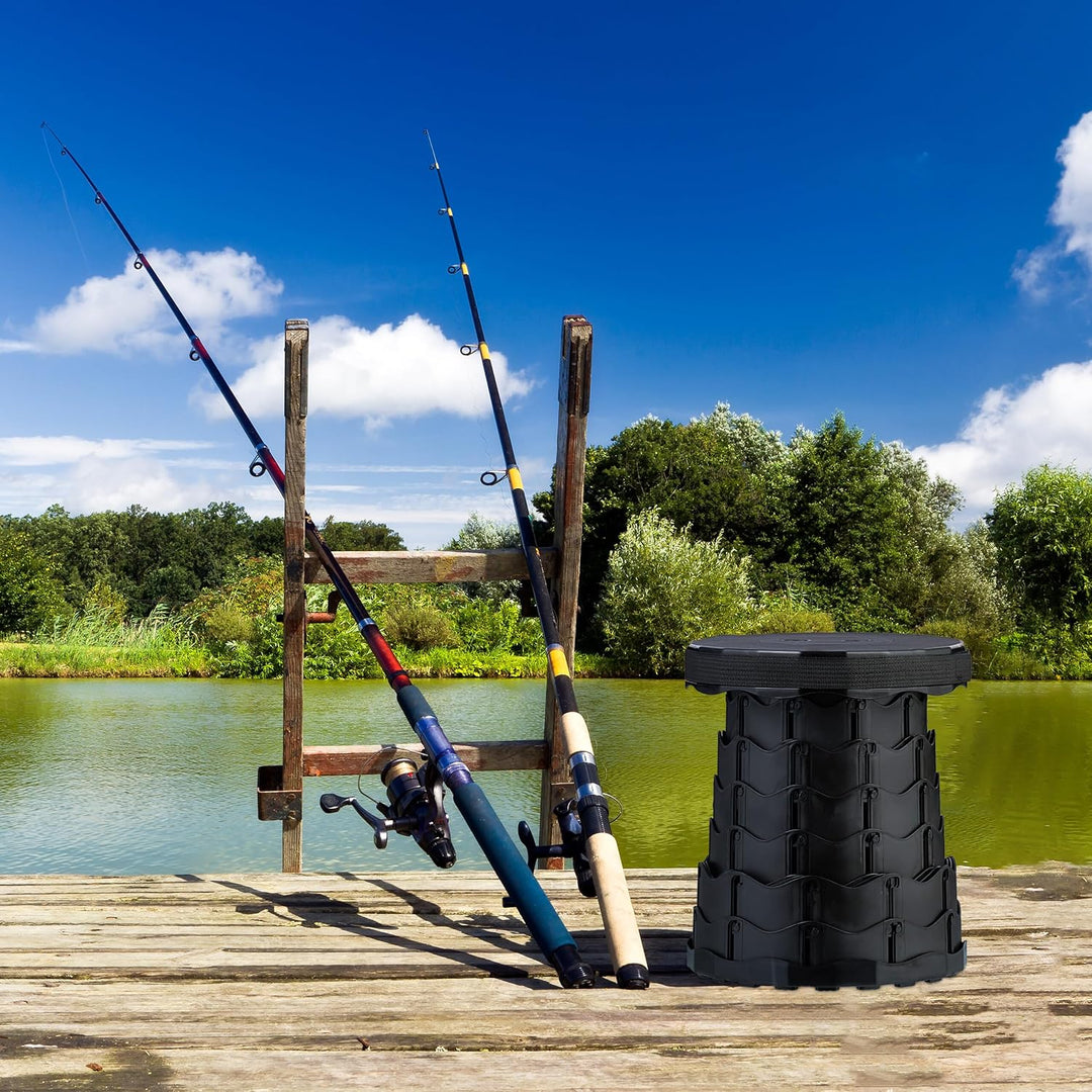 Relaxdays Teleskophocker, faltbar, Tragegurt, Outdoor, höhenverstellbarer Campinghocker, HBT 44,5 x