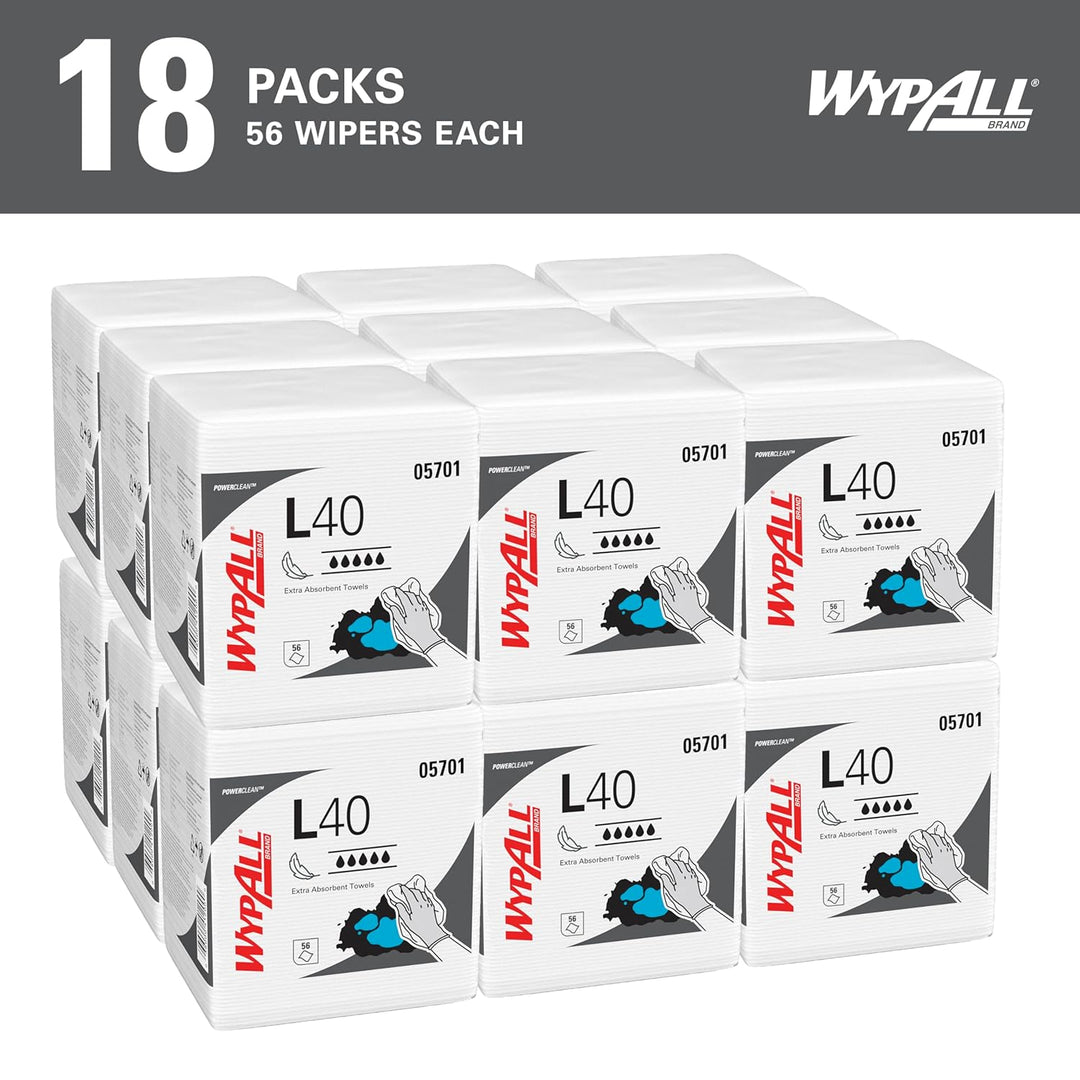 WypAll L40 Extrasaugfähige Tücher 7471 – Einmaltücher – 18 Packungen mit je 56 viertelgefalteten wei