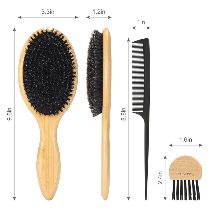 BESTOOL Haarbürste, Wildschweinborsten Bürste für Damen Herren Kinder, Bambus Paddel Naturborsten fü