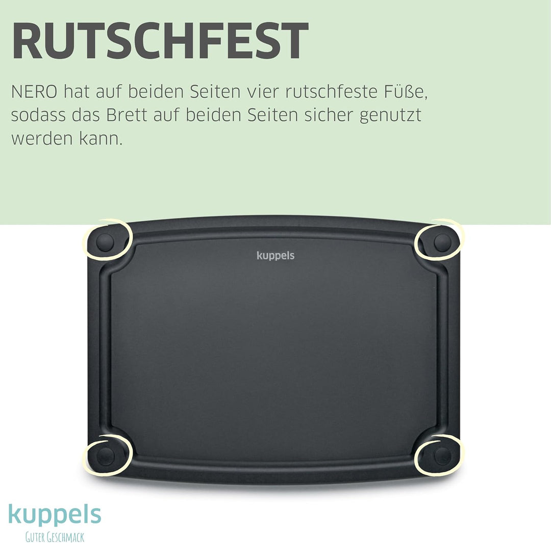 Kuppels NERO Holzfaser Schneidebrett Set 3-teilig, Küchenbretter ohne Plastik mit Saftrille und Sili