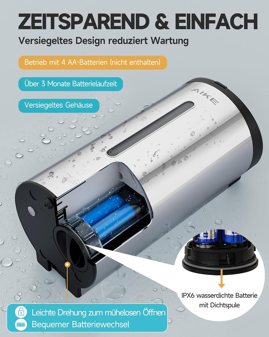 AIKE AK1205 Seifenspender Automatisch Wandbefestigung, 700ml Kommerzieller Automatischer Flüssigseif