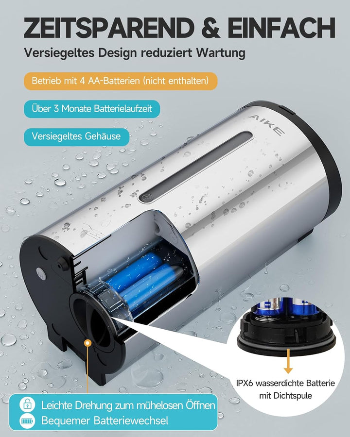 AIKE AK1205 Seifenspender Automatisch Wandbefestigung, 700ml Kommerzieller Automatischer Flüssigseif