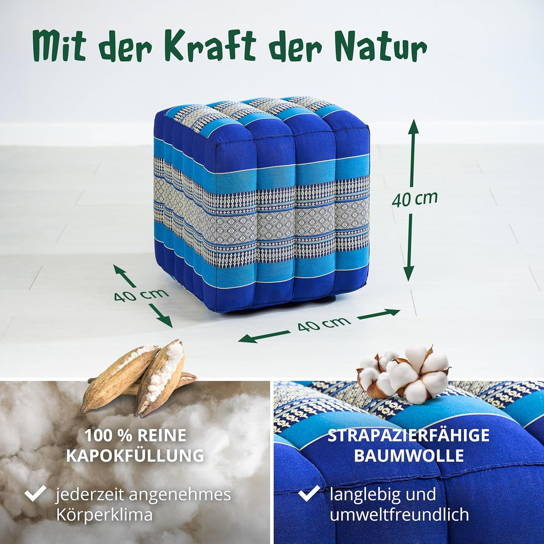 livasia Würfelkissen quadratisch, Sitzhocker mit organischem Kapok, Sitzpouf, Lagerungswürfel vierec
