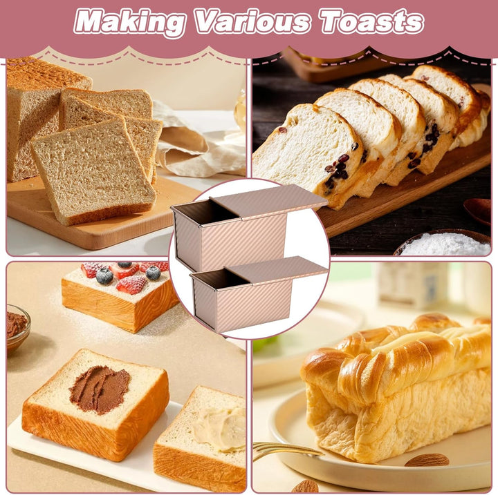 2 Stück Toastbrot Backform Set mit Deckel & Silikonspatel, Antihaft Brotbackformen, Rechteckige Toas