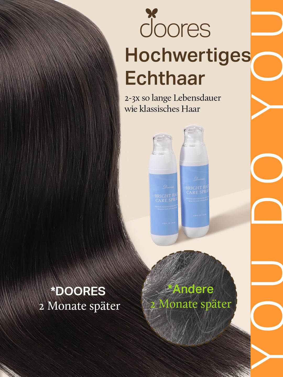 DOORES Kleber in Haarverlängerungen, Helles Dunkel Braun 35cm (14zoll) 100g 40pcs, Haarverlängerung