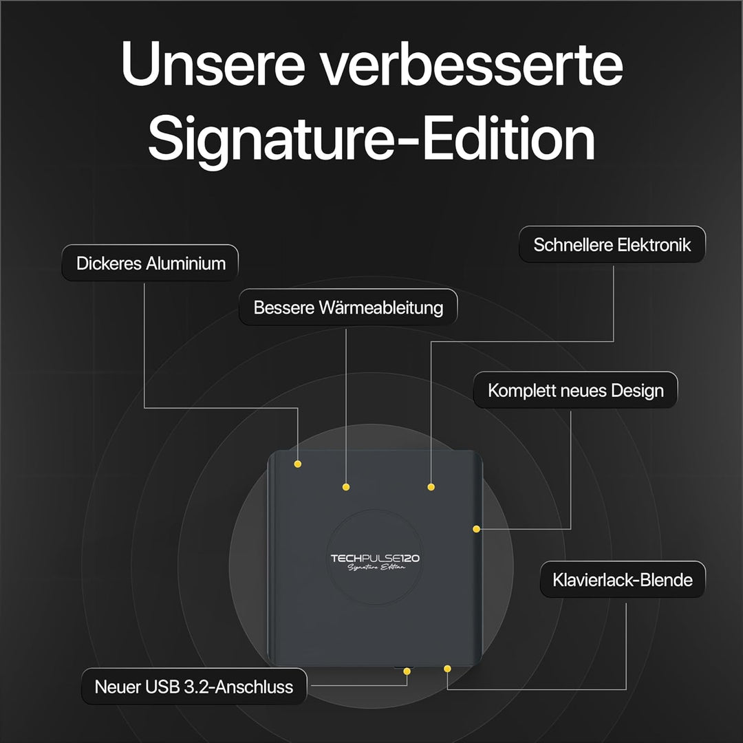 techPulse120 Externes USB 3.1 USB-C UHD 4k 3D M-DISC Blu-ray DVD CD HDR10 128GB Laufwerk Brenner Bur