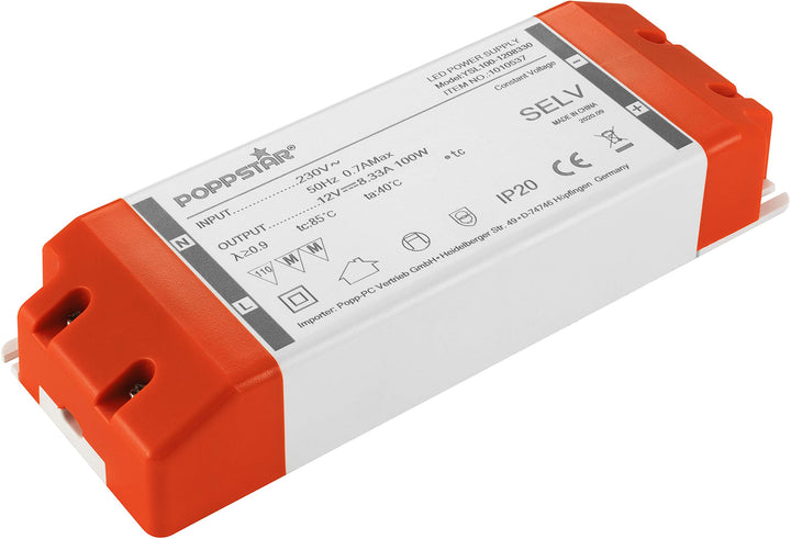 Poppstar LED Trafo Transformator 230V AC / 12V DC 8,33A für 1W bis 100 Watt LEDs 12V DC 8.33A 100W,