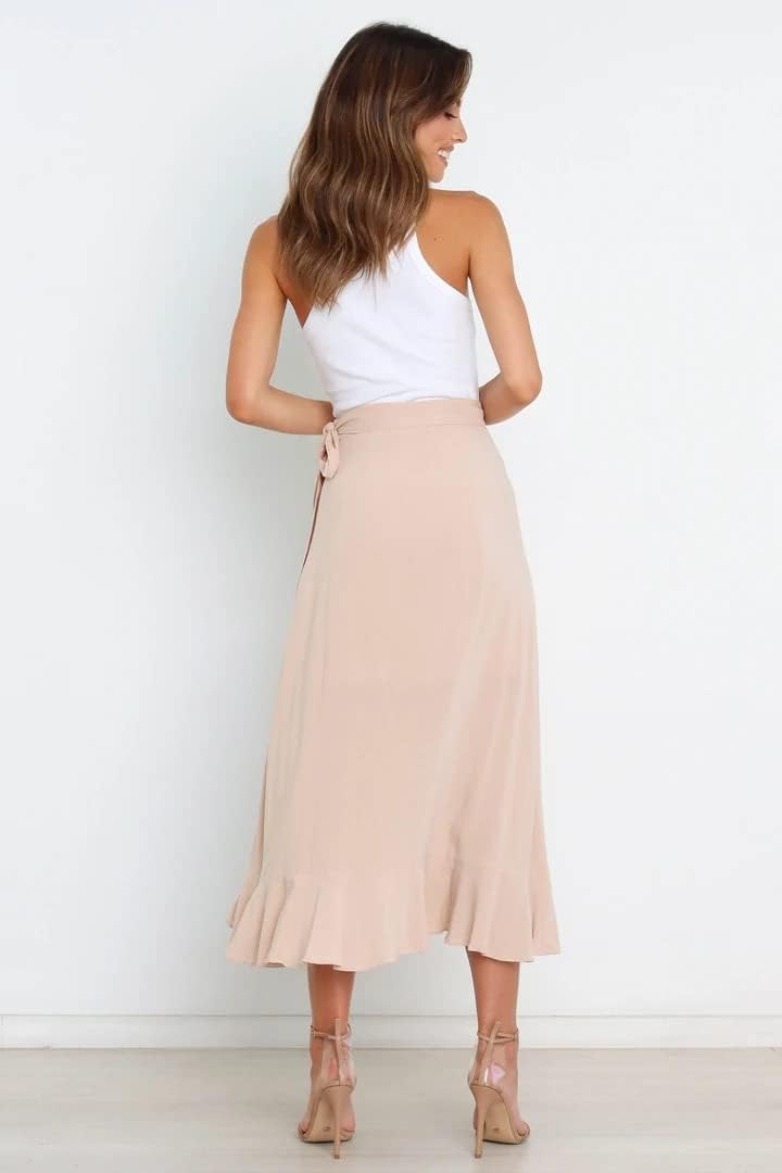 Kuukaas Wickelrock Damen Lang Asymmetrische Rock Hohe Taille Midirock Damen Sommer L Blau, L Blau