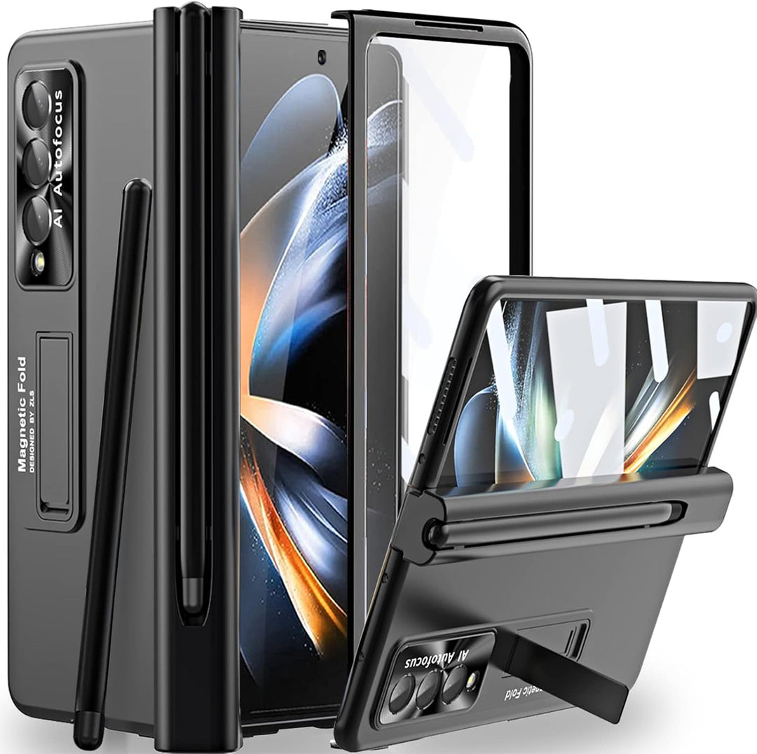 Miimall Kompatibel mit Samsung Galaxy Z Fold 4 Hülle mit S Pen+Displayschutz+Kameraschutz, [Scharnie