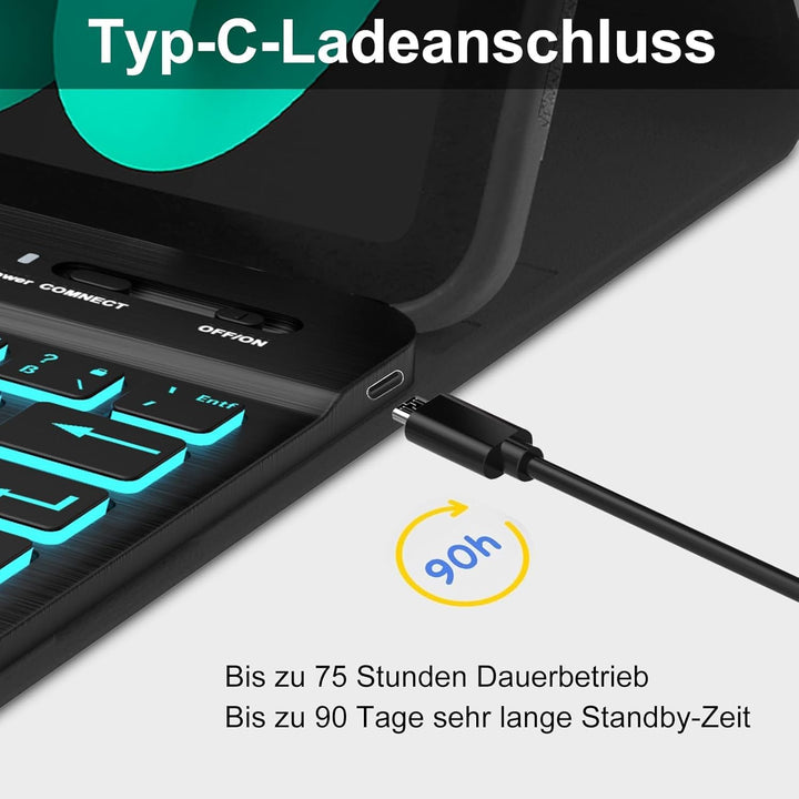 Hülle mit Tastatur für das iPad mini 6 & 7 Generation (2021/2024), Deutsch QWERTZ Keyboard, Magnetis