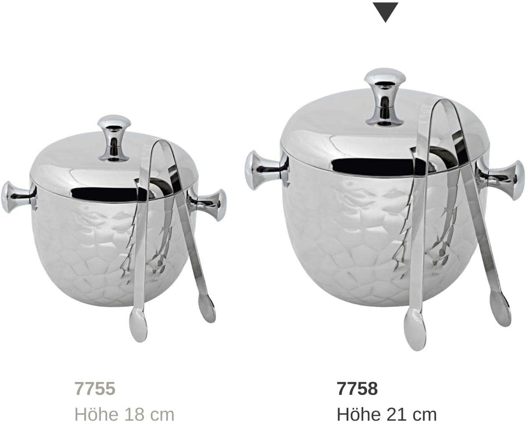 EDZARD Eiseimer Rico, mit Deckel und Eiszange, Edelstahl hochglanzpoliert, gehämmert, Höhe 21 cm, 2