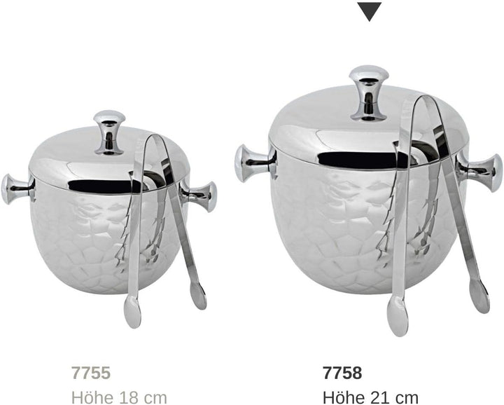 EDZARD Eiseimer Rico, mit Deckel und Eiszange, Edelstahl hochglanzpoliert, gehämmert, Höhe 21 cm, 2