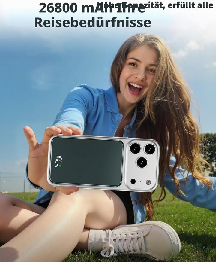 26800mAh Magnetische Powerbank, Mag-Safe-kompatibles kabelloses tragbares Ladegerät aus Aluminiumleg