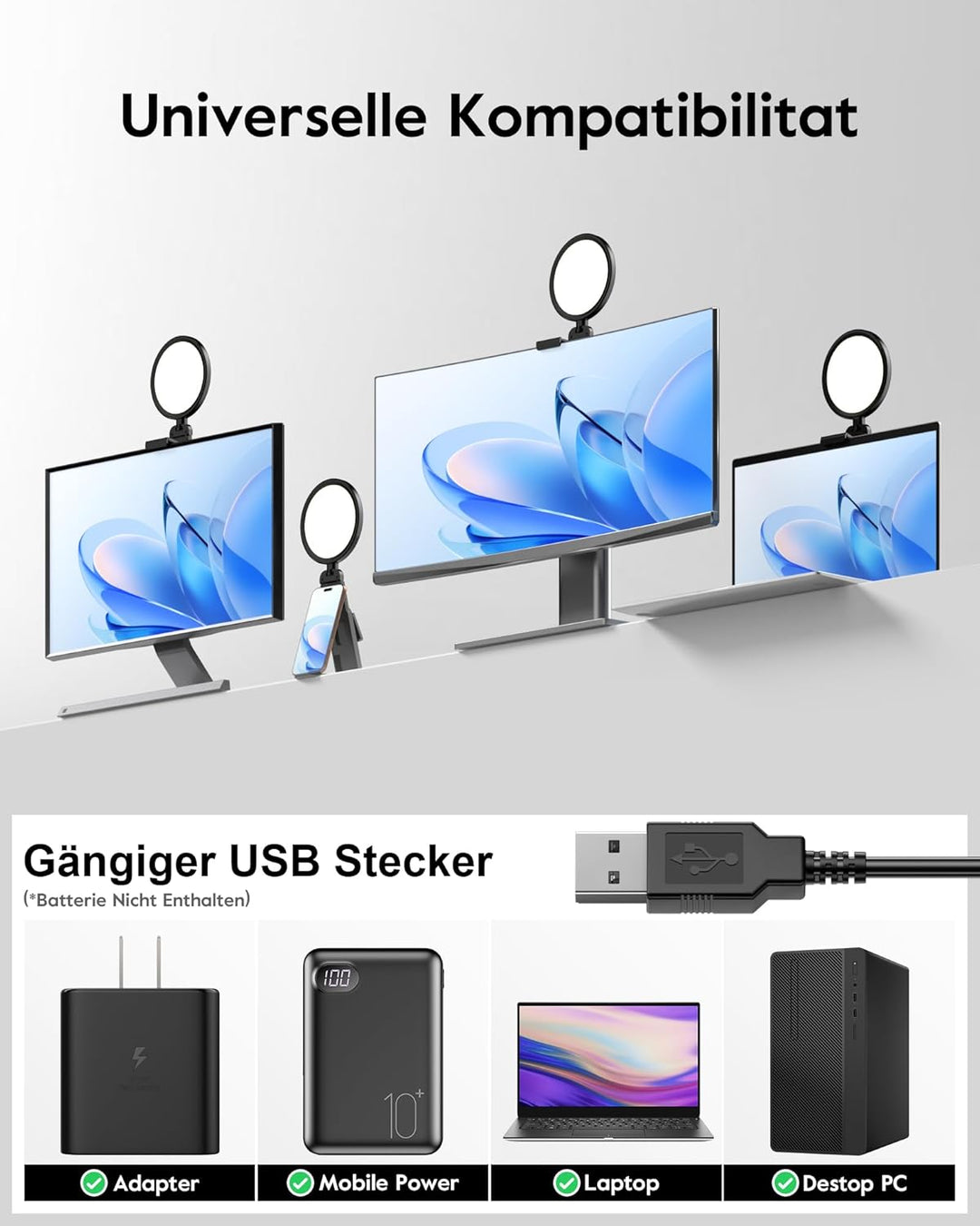 Ringlicht Laptop 5" Videokonferenz Licht,LitONES Premium Streaming-Licht mit 5 Lichtfarben+10 Hellig