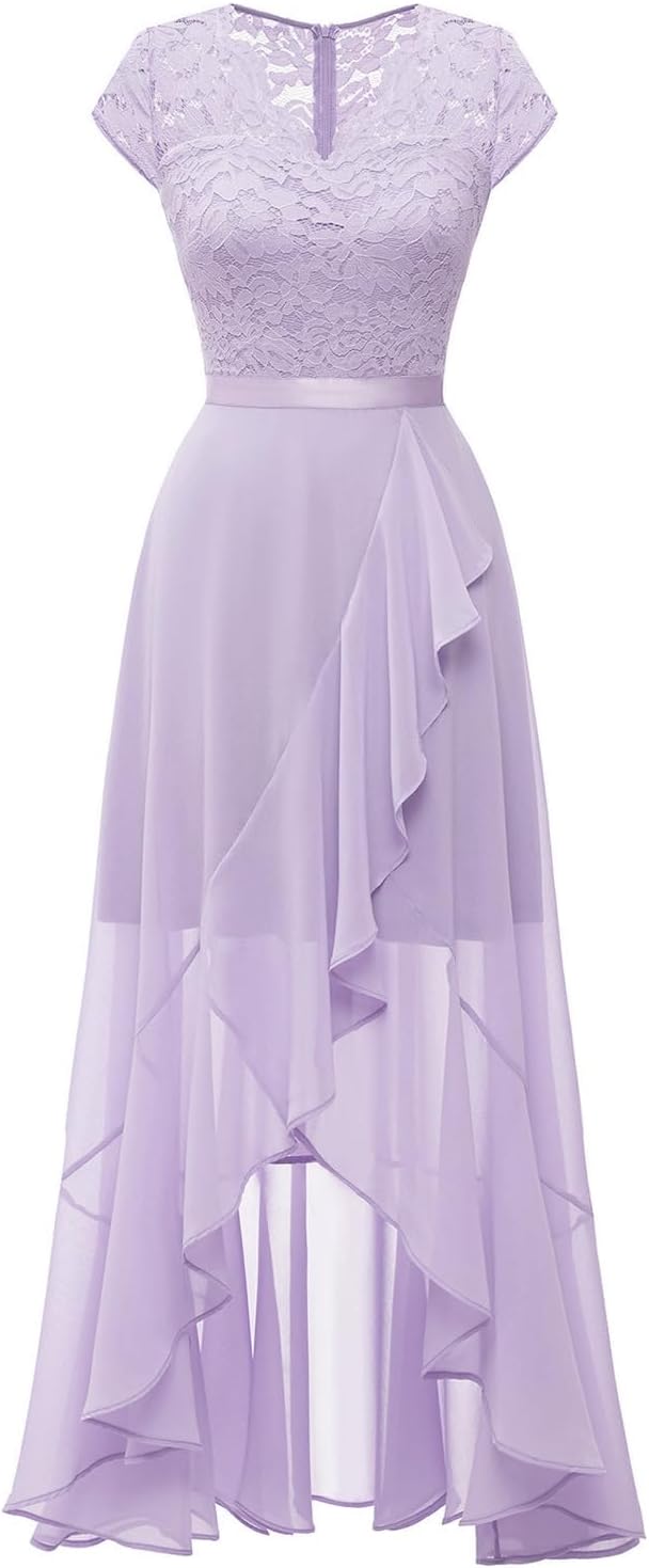 Bbonlinedress Abendkleider elegant für Hochzeit Spitzenkleid Chiffon Hi-Lo Kleid Brautjunferkleid Br