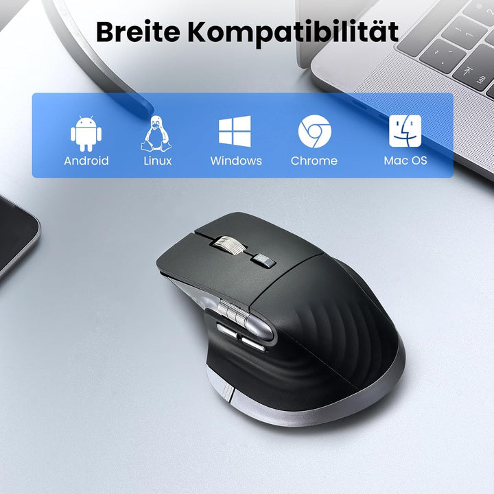 Kabellose Bluetooth Maus, Ergonomische, Wiederaufladbare, Geräuscharme Maus mit Multi-Device-Funktio