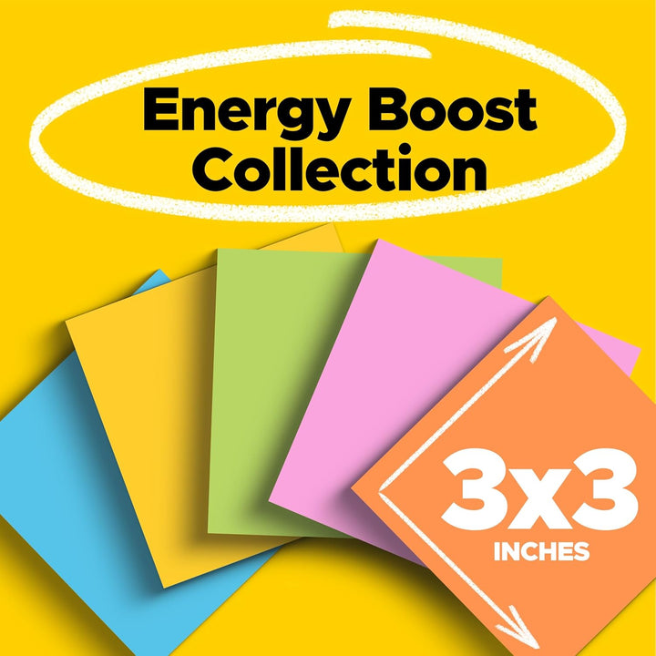 Post-it Super Haftnotizen, 7,6 x 7,6 cm, 12 Blöcke, 2 x Haftkraft, verschiedene helle Farben, recyce