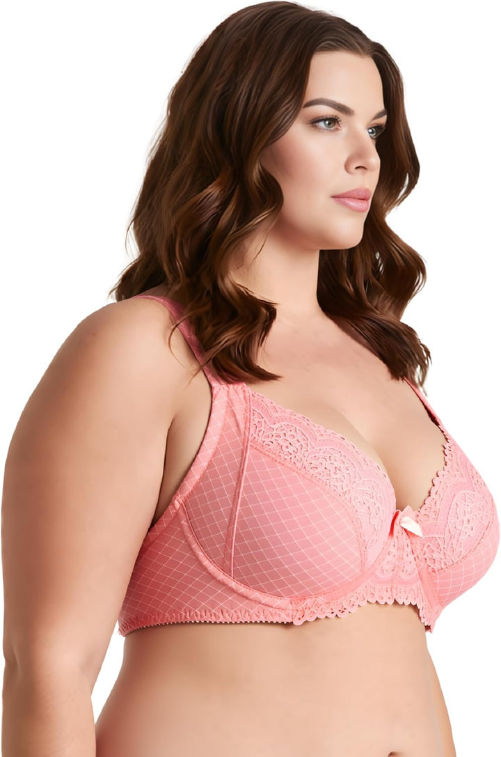 Curve Muse Übergrösse Ungefüttert Bügel Spitzen-BH mit gepolsterten Schultergurten-2er Pack 75C Rosa