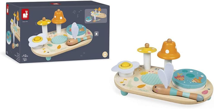 Janod - Pure Musiktisch mit 5 Funktionen - Kinder Spieltisch aus Holz - Musikalisches Holzspielzeug