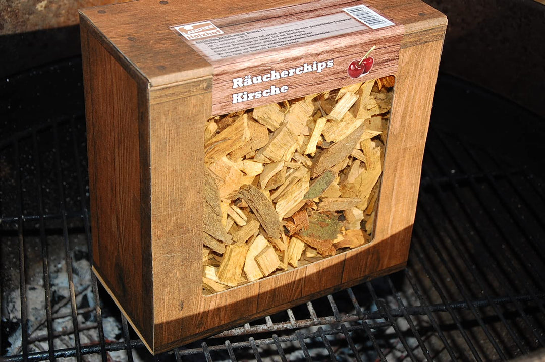 Landree Räucherchips Kirsche Box 3 Liter – Aromatische Wood Chips für Grill Smoker BBQ, 100% Natürli
