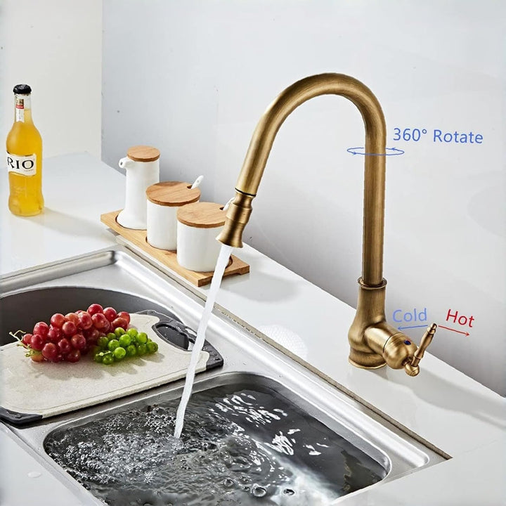 KOYOO Küchenarmatur Messing Antik, Wasserhahn Küche Ausziehbar, Einhebel 360°Schwenkbar Spültischarm