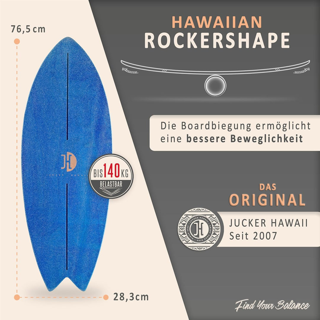 JUCKER HAWAII Balance Board Ocean Rocker | Surf Balance Board mit Rocker Shape (100% Echtholz) und e