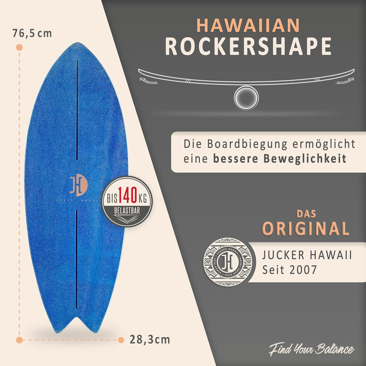 JUCKER HAWAII Balance Board Ocean Rocker | Surf Balance Board mit Rocker Shape (100% Echtholz) und e