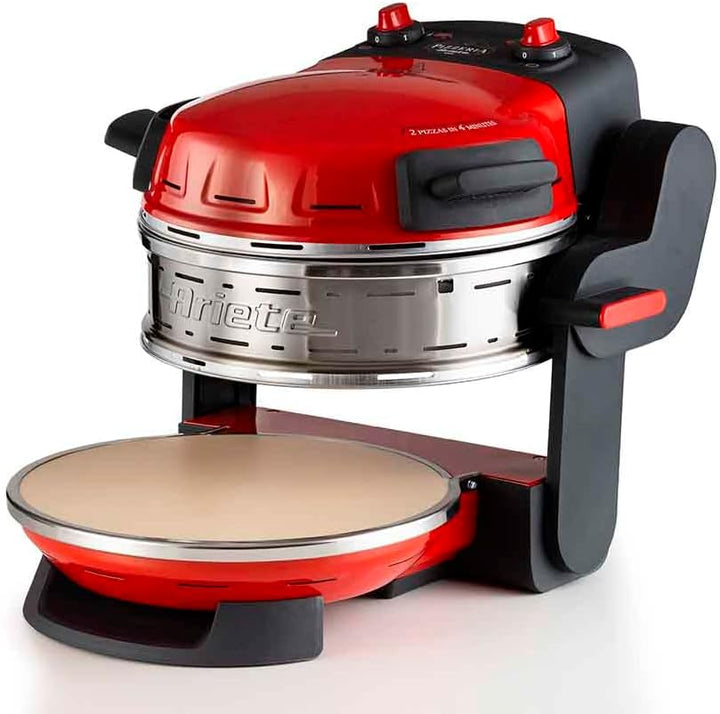 Ariete Forno Pizza Doppio 927, Pizzaofen mit 5 Kochstufen, 2 feuerfesten Antihaft-Platten, 2 Holzkli