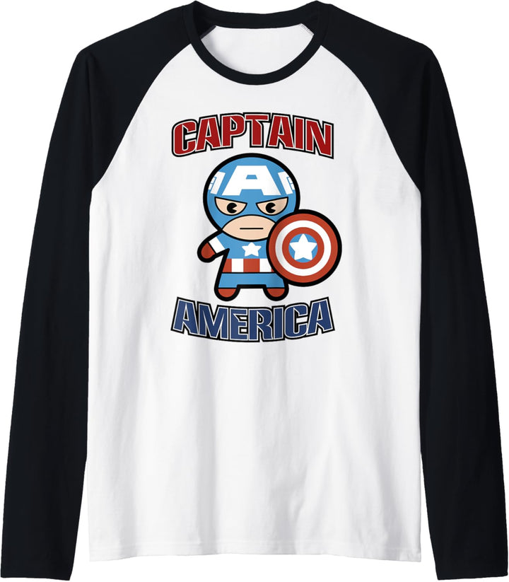 Marvel Captain America Cute Kawaii Hero Pose Raglan
