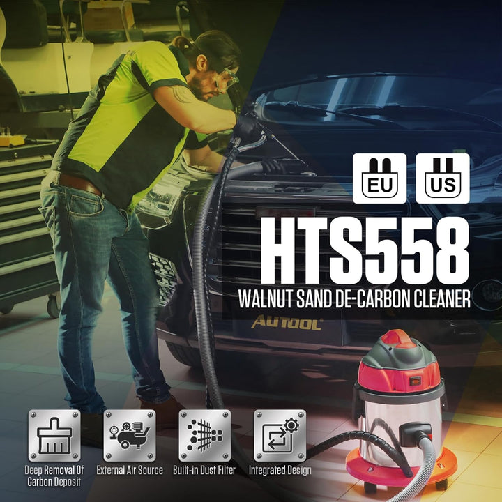 Walnuss Blaster,HTS558 Walnuss Sand DE-Carbon Reiniger,Automobil Walnuss Blaster Reiniger,1200W Moto