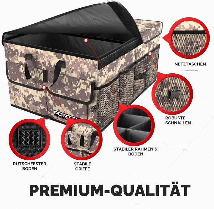 FORTEM Kofferraum Organizer, Kofferraumtasche, Zusammenklappbarer Auto Organizer Kofferraum mit Fäch