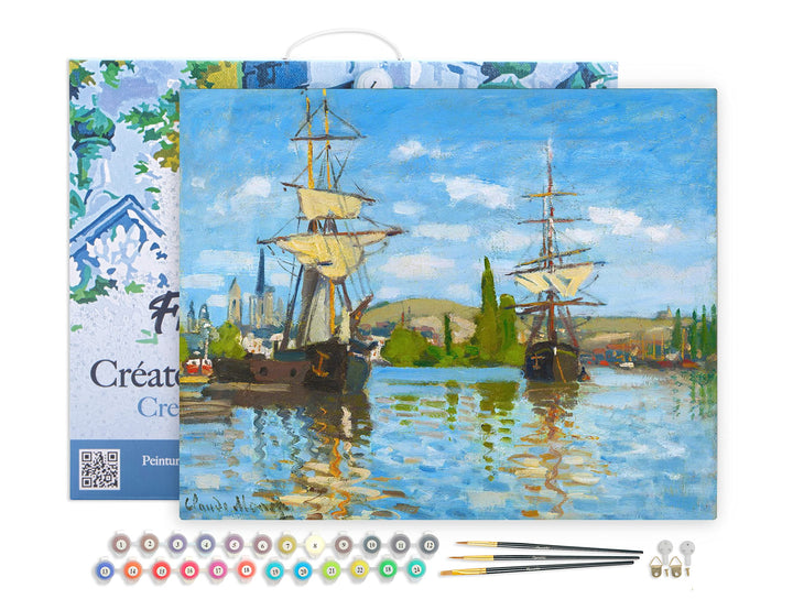 Figured'Art Malen Nach Zahlen Erwachsene Mit Rahmen Schiffe auf der seine in Rouen - Monet - Paint b