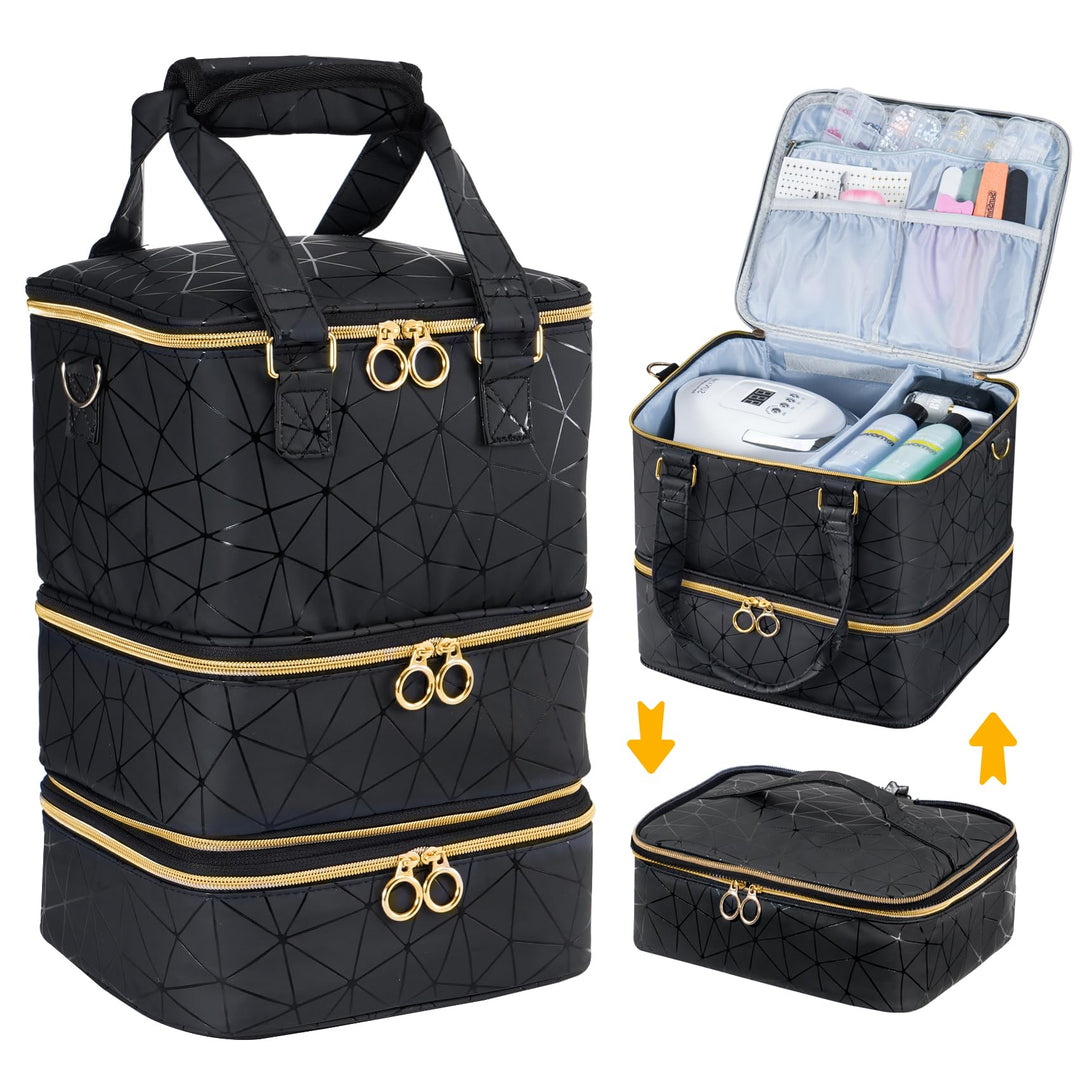 Uross Nagellack Organizer für 60 Nagellackflaschen und 1 LED-Nagellampe, Nagellack Aufbewahrung Tasc