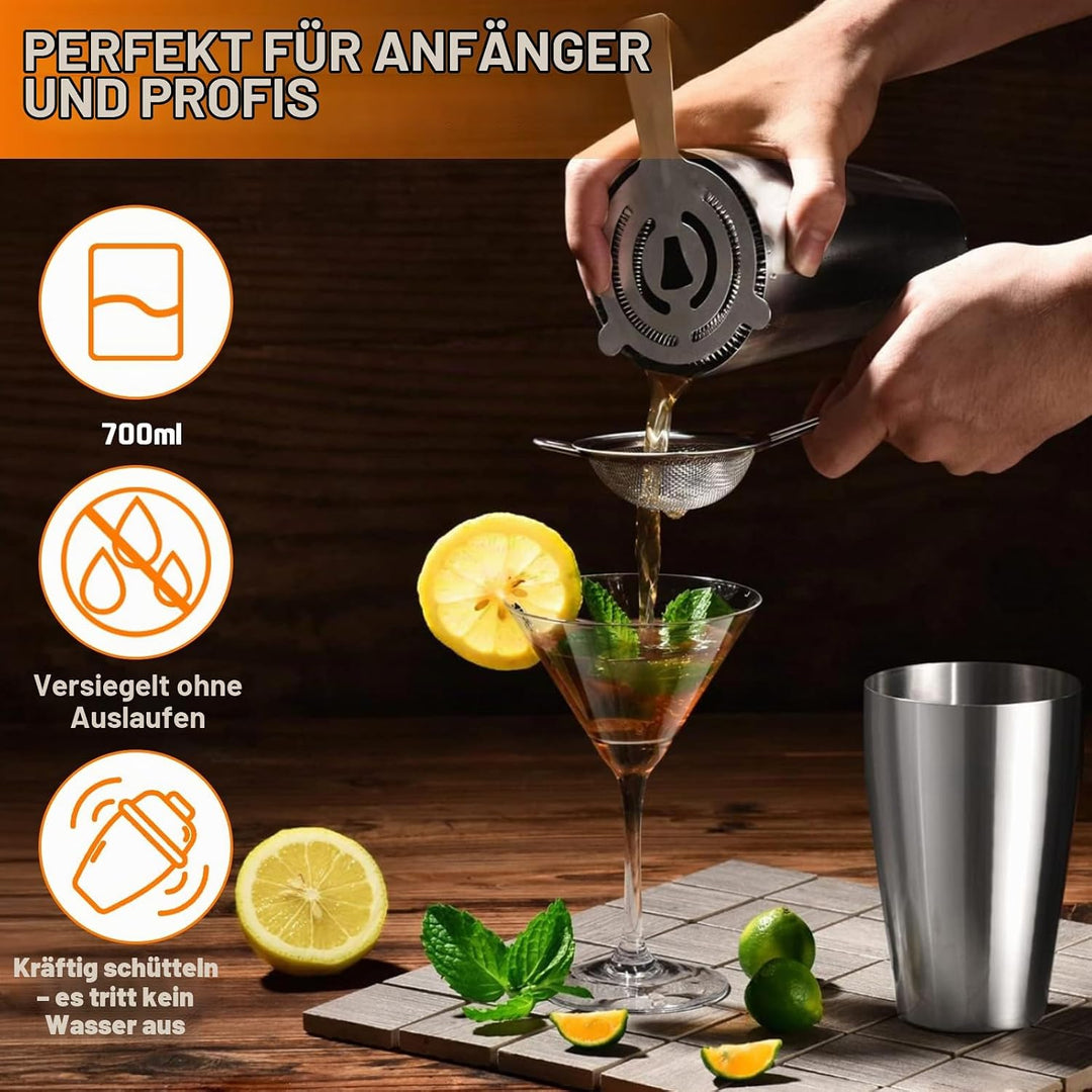 Cocktail Shaker 18 Stück, Cocktail Set, Professionelles Barzubehör Werkzeug Party Essential Cocktail