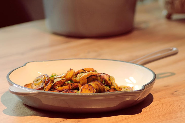 ECHTWERK Bratpfanne aus Gusseisen mit Emaille-Beschichtung, Gusseisenpfanne, Ofenpfanne mit zwei Gri
