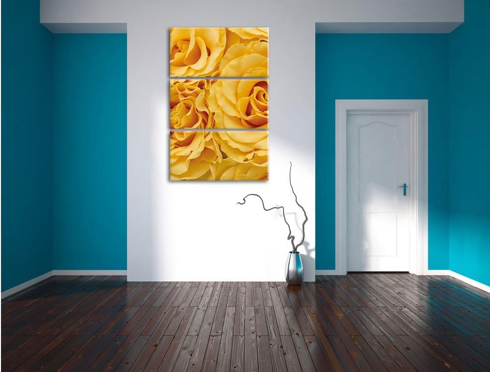 Pixxprint Blumen Rosen / 3-Teilig/Gesamtmass 120cm Leinwandbild bespannt auf Holzrahmen/Wandbild Kun
