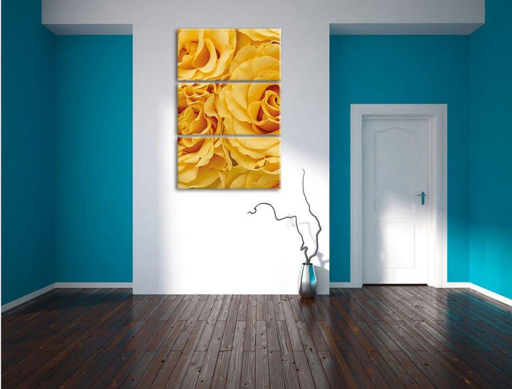 Pixxprint Blumen Rosen / 3-Teilig/Gesamtmass 120cm Leinwandbild bespannt auf Holzrahmen/Wandbild Kun
