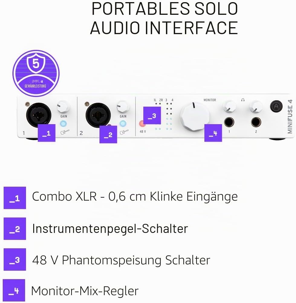 Arturia - MiniFuse 4 - Kompaktes USB-Audio-Interface mit Kreativer Software für Hochwertige Aufnahme