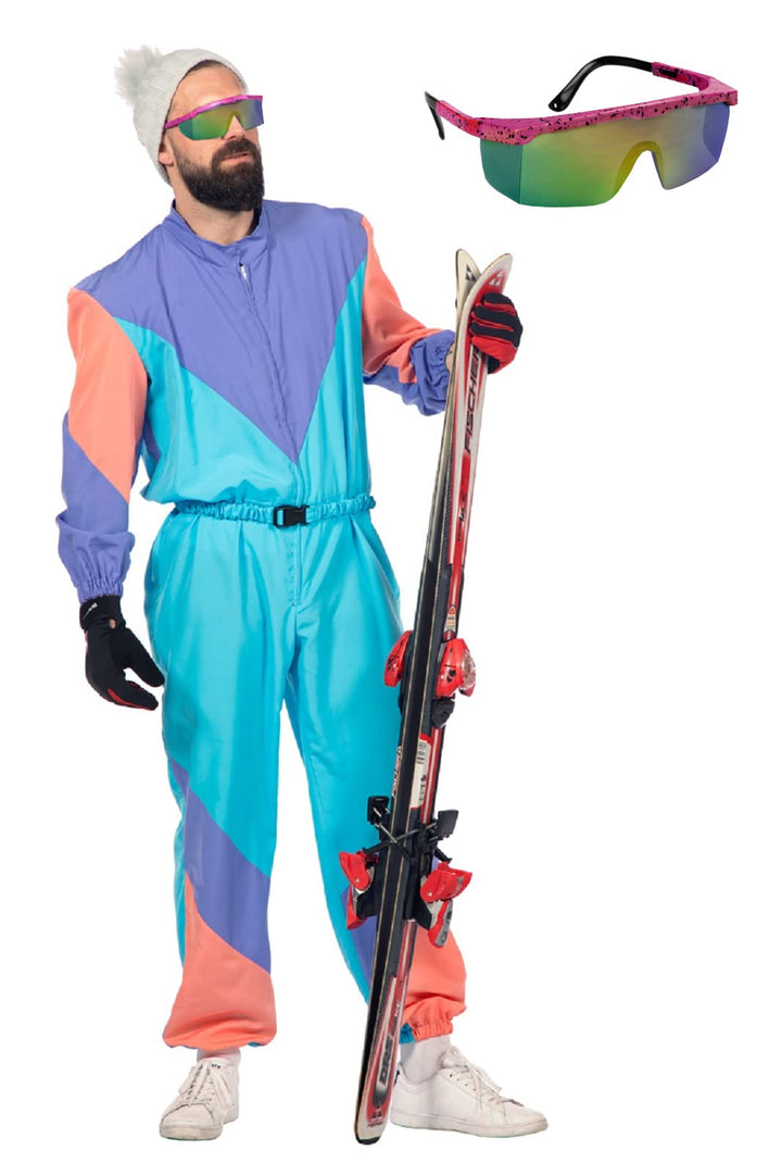 MIMIKRY 80er Jahre Retro Ski-Anzug Herren-Kostüm inkl. Brille Overall Einteiler Trash Bad Taste Apre