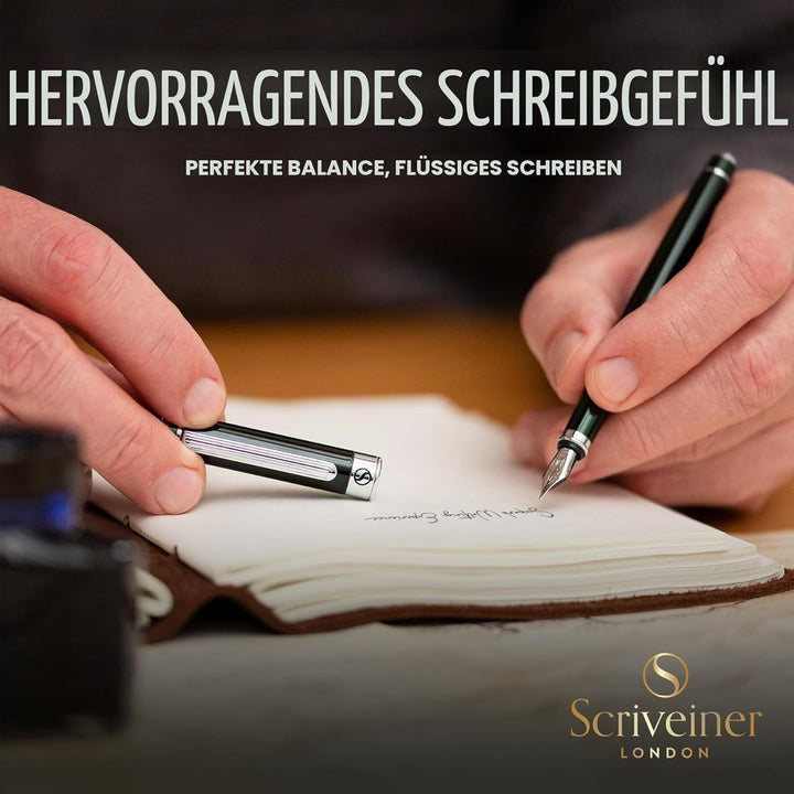 Scriveiner Füller Green - britisches Renngrün, toller Luxus Füllfederhalter, Chromausführung, medium