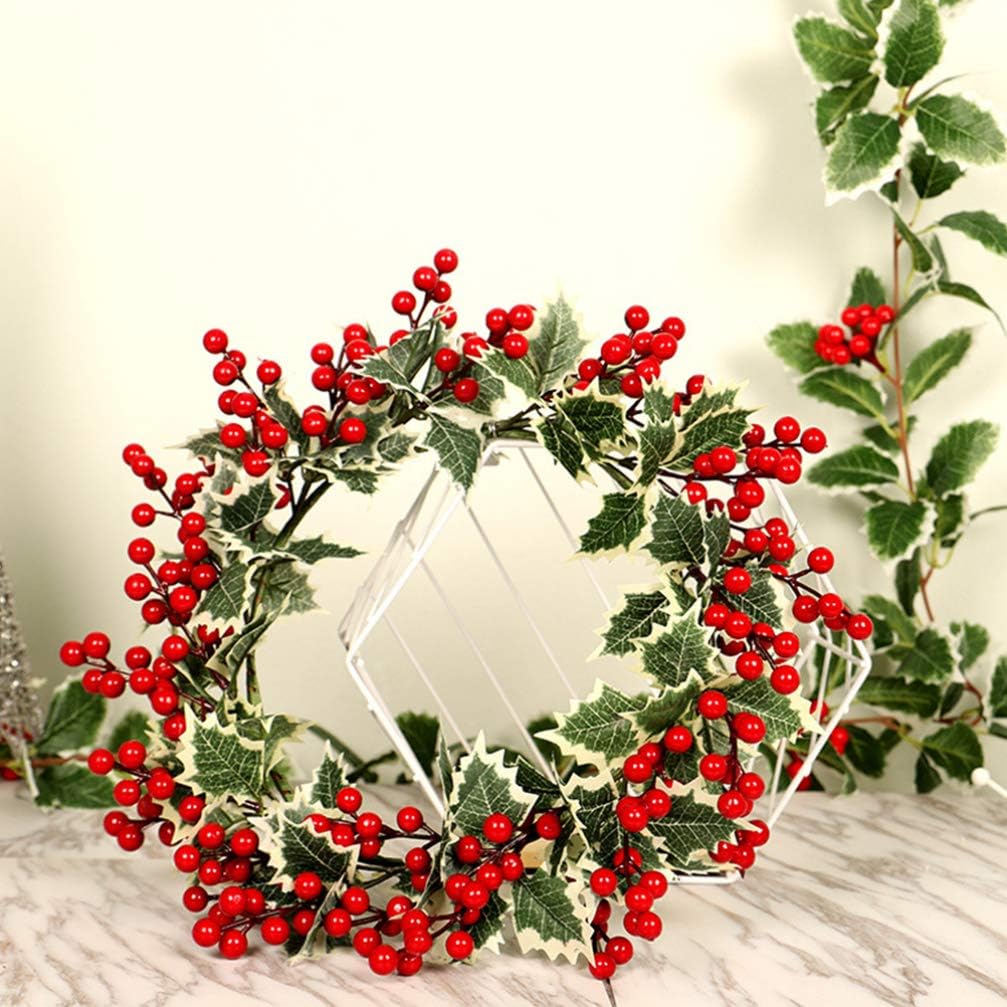 BESPORTBLE Weihnachtskranz Rote Beere künstliche Beere Holly Berry grüne Blätter Türkranz Wandkranz