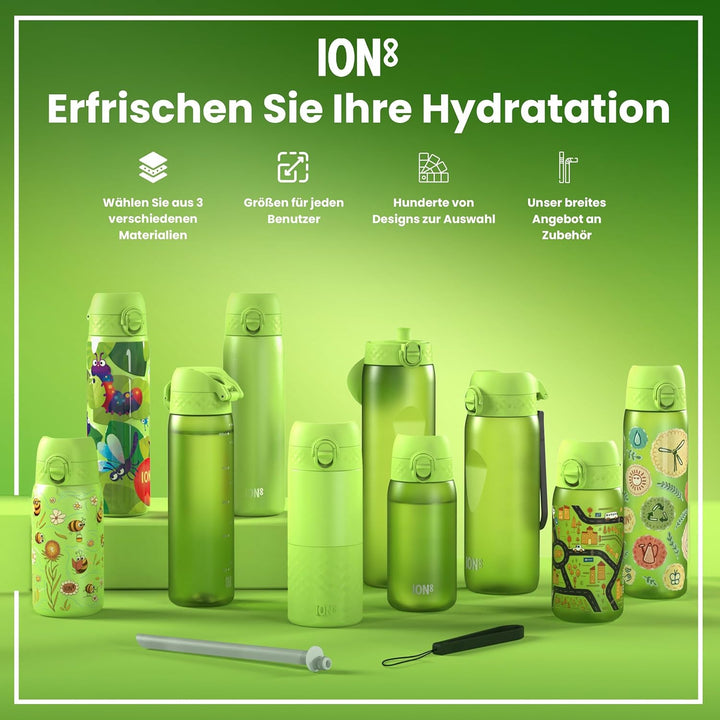 ION8 Trinkflasche, Auslaufsicher, Einhandöffnung, Sichere Verriegelung, Spülmaschinenfest, BPA-frei,