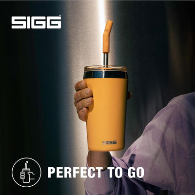 SIGG - Isolierbecher - Travel Mug Helia - Mit wiederverwendbarem Glastrinkhalm & Reinigungsbürste -