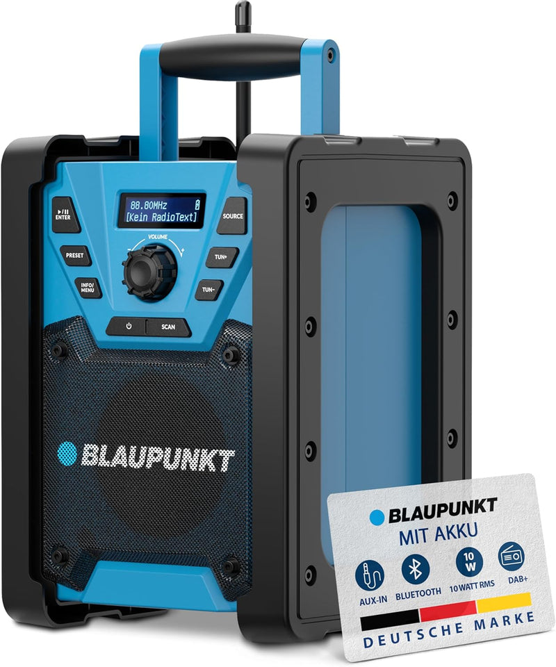 Blaupunkt BSR 300 Baustellenradio mit Akku – Tragbares Radio mit Bluetooth 5.3 robust (AUX-IN, 10 Wa